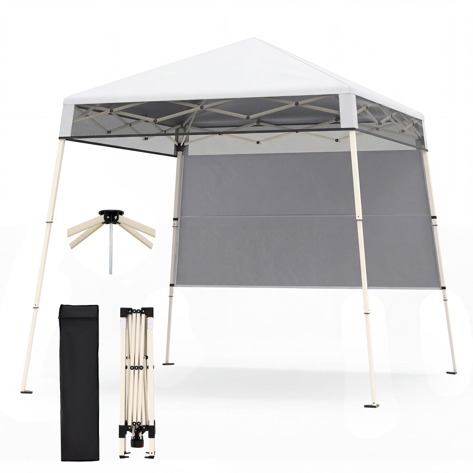 Gymax 7 x 7 FT Pop-Up Canopy TentOutdoor Sun Shelter w/ 1 Push Center Lock Picnic White