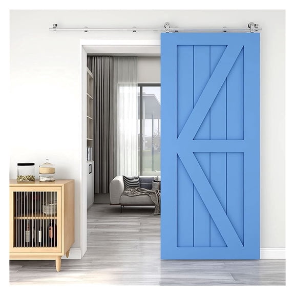 TSMST 4-16 FT Stainless Steel Sliding Barn Door for Single Wood Door Hardware Clsoet Track Kit T Shape Hanger Kit ,Easy to Install