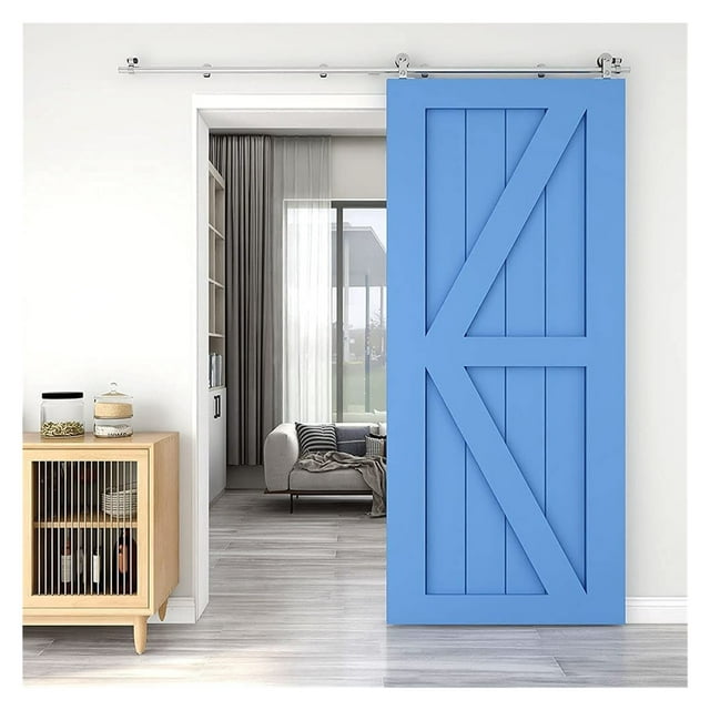 TSMST 4-16 FT Stainless Steel Sliding Barn Door for Single Wood Door Hardware Clsoet Track Kit T Shape Hanger Kit ,Easy to Install