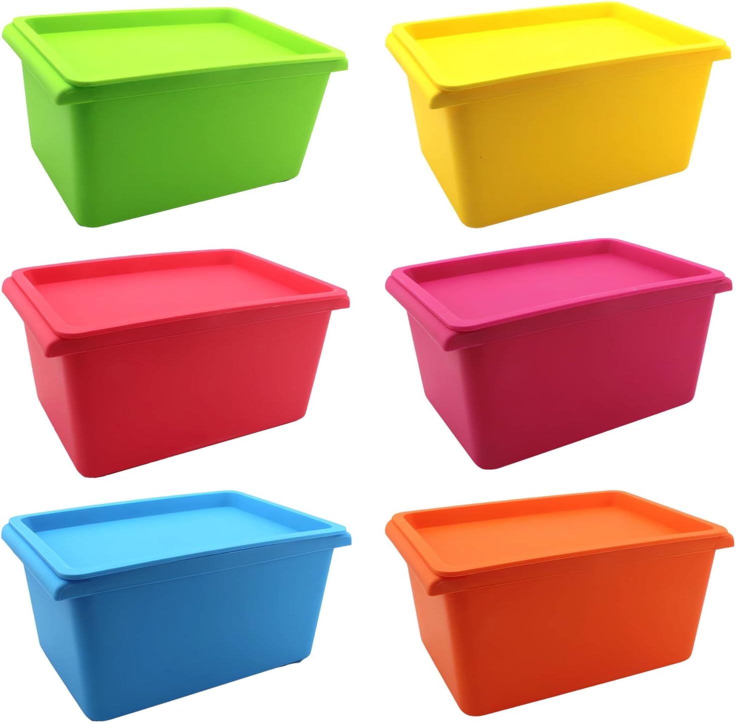 6 Pack Plastic Storage Bins with Lids, Small Stackable Storage Boxes 9.5 x 6.5 x 5.5 Inch, Colorful Storage Totes for Craft Office Supplies Organization(6 Colors)