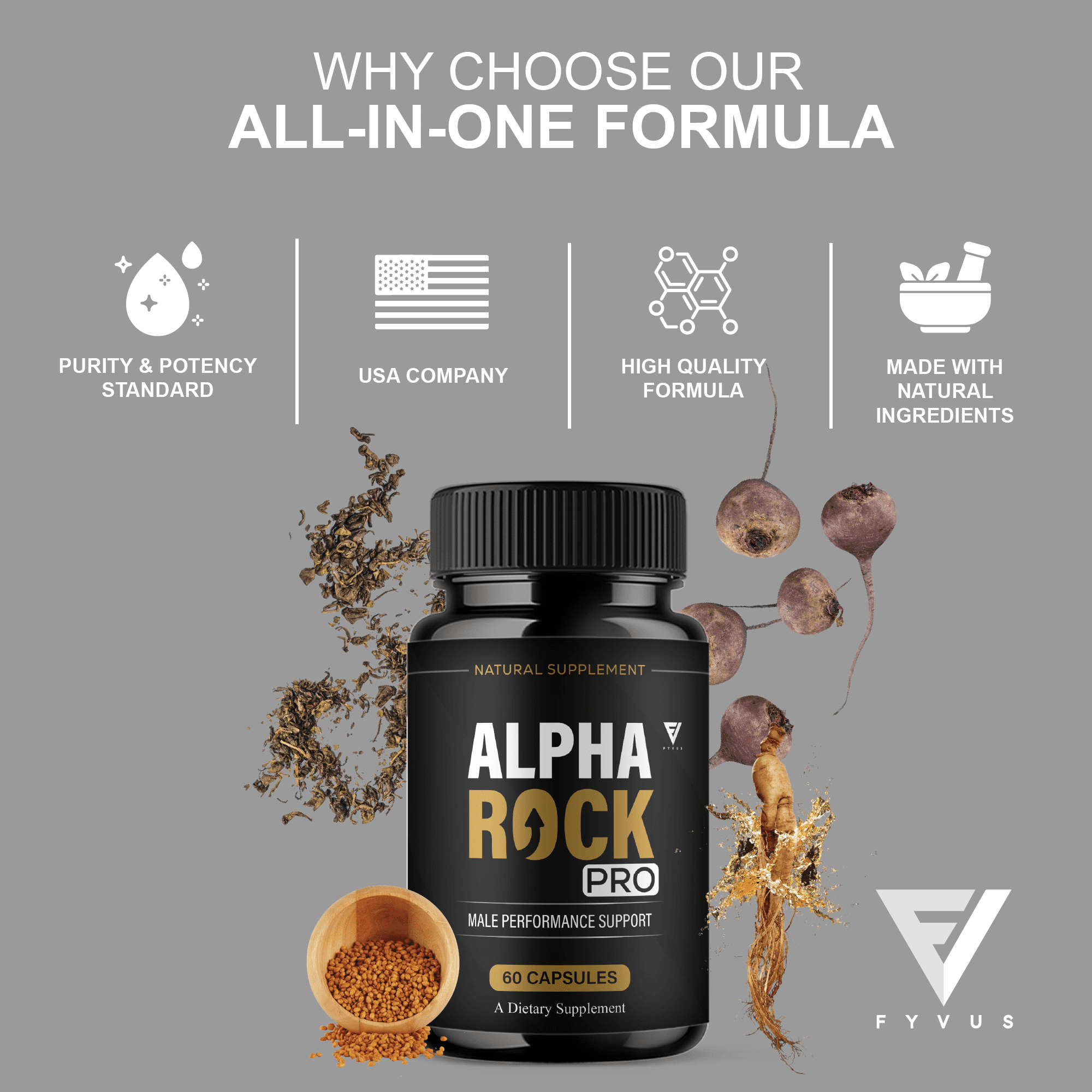 Alpha Rock Pro Pills, Alpha Rock Performance Supplement (60 Capsules)