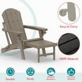 thumbnail image 5 of Hidpriva Outdoor Folding Adirondack Chair with Ottoman and Cup Holder, HDPE Weather Resistant Fire Pit Chair with Retractable Footrest, Wood, 5 of 7