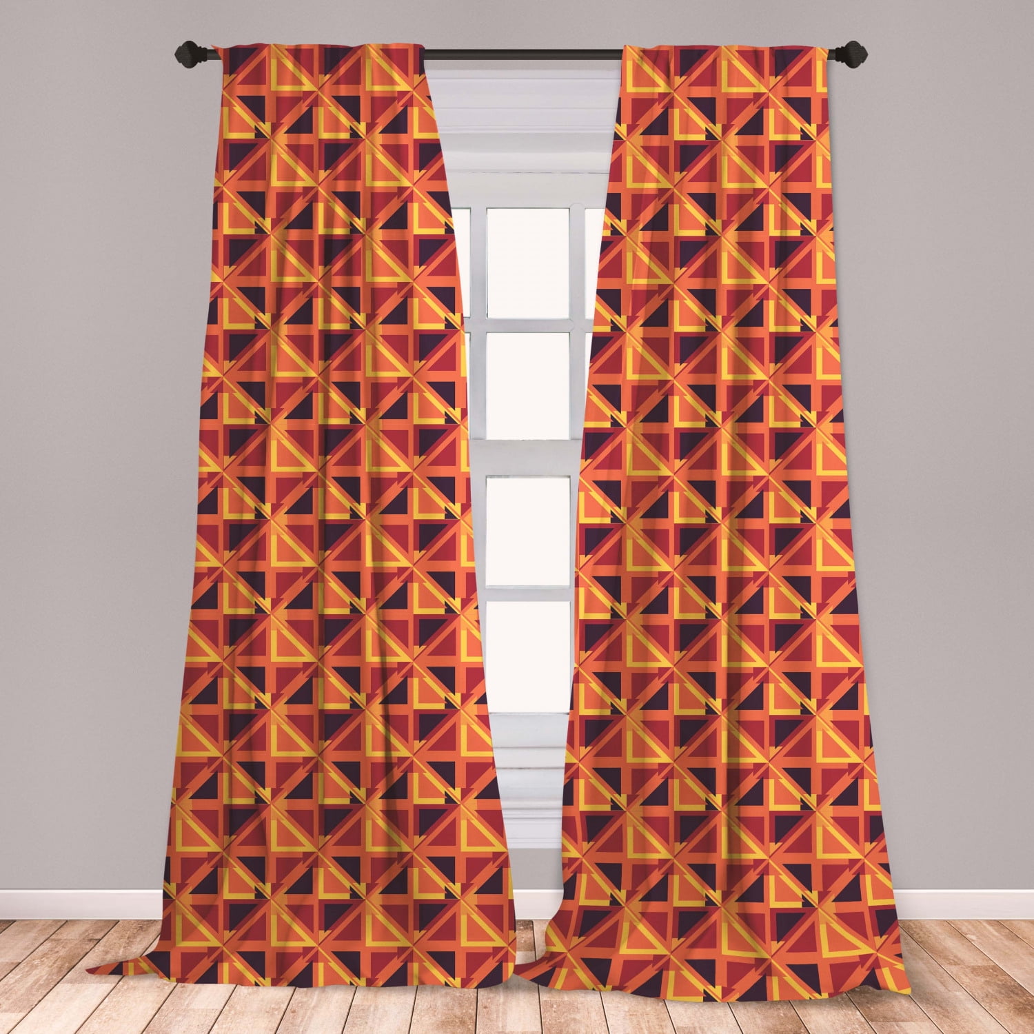 Geometric Curtains 2 Panels Set, Triangles and Rhombuses with Warm