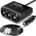 thumbnail image 2 of Adaptador divisor para encendedor de cigarrillos, 100 W, 12 V/24 V, 3 tomas, 4 puertos USB, cargador de coche, salida de CC con fusible reemplazable de 7 A y voltímetro., 2 of 8