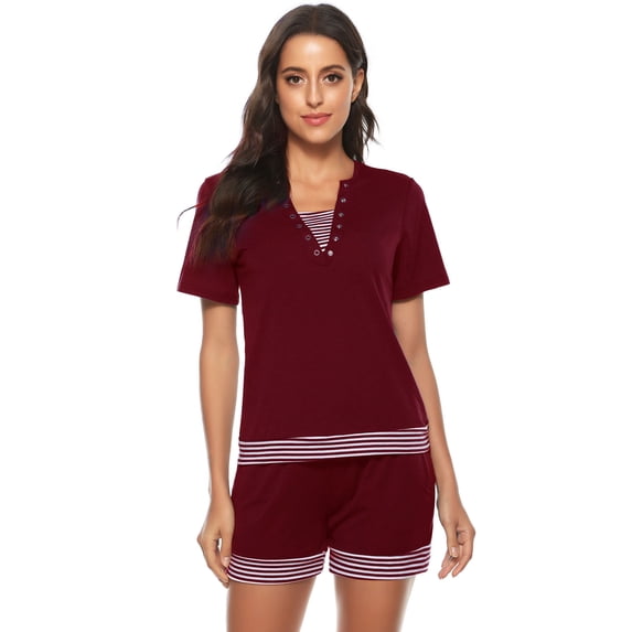 Purcoar Women's Cotton Pajamas Set Short Sleeve Casual Sleepwear