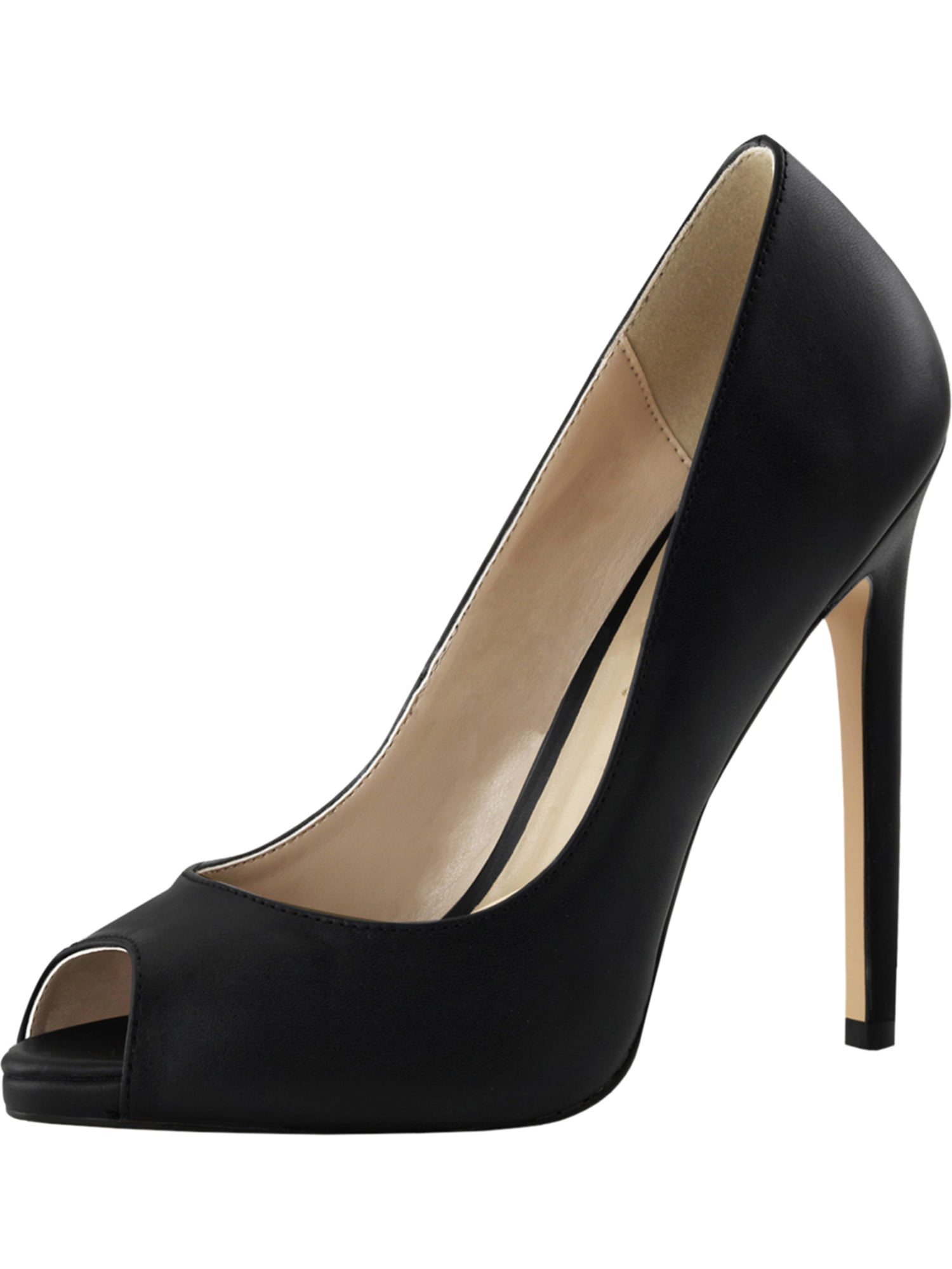 Pleaser - Womens Black Stiletto Heels Peep Toe Pumps Black Leather ...