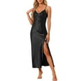 thumbnail image 2 of INSPIRE CHIC Women's Satin Long Sleep Dress Sleeveless Lace Night Shirt V Neck Nightgown L Black, 2 of 6