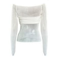 thumbnail image 4 of FAIWAD Women Off Shoulder Crop Tops Long Sleeve Slim Stretch Ruched Solid Color Pullover Tops, 4 of 5