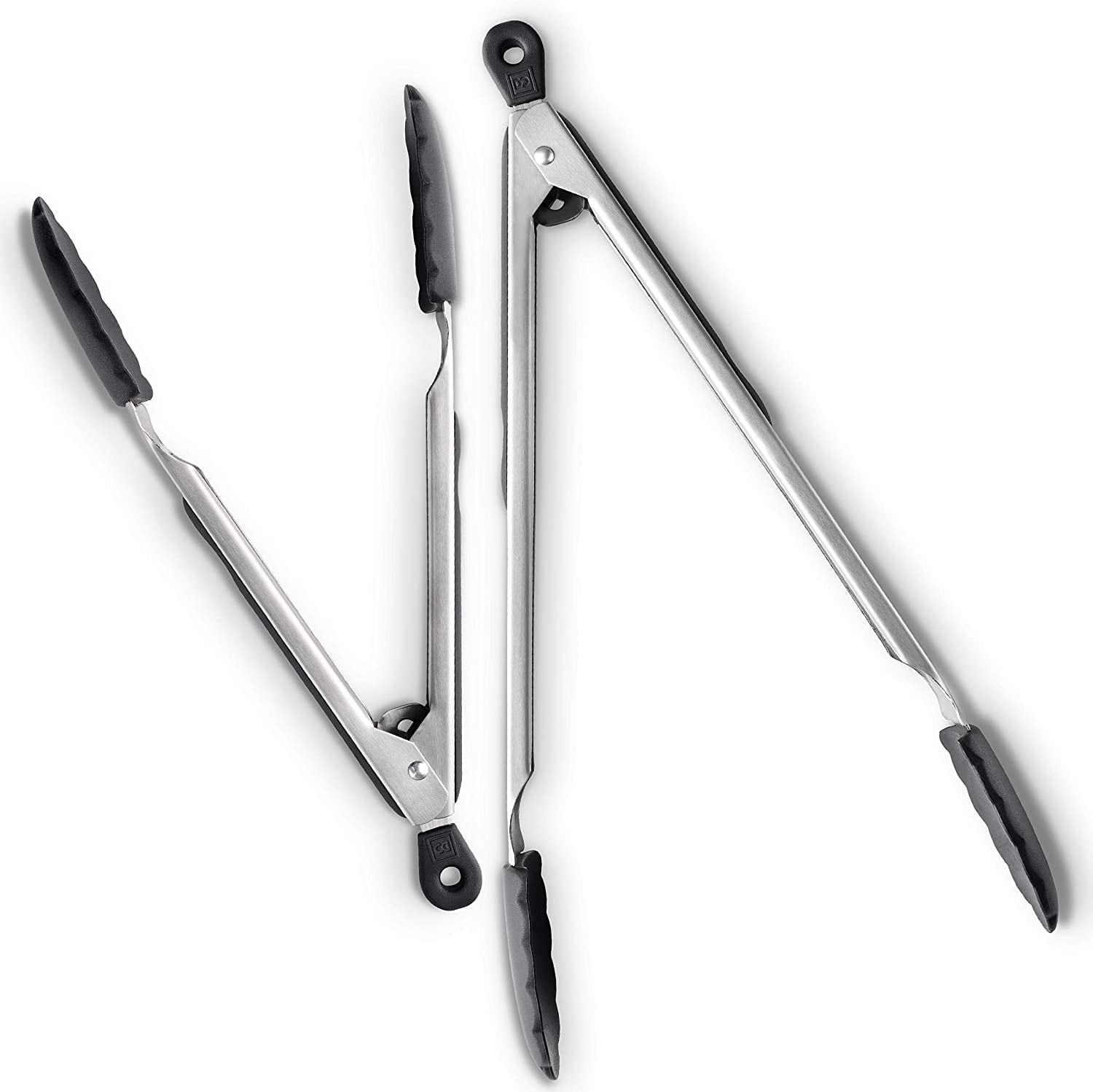 Zulay Kitchen 2 Pack 9 inch & 12 inch Tongs with Silicone Tips - Stainless Steel - Silver - Gray