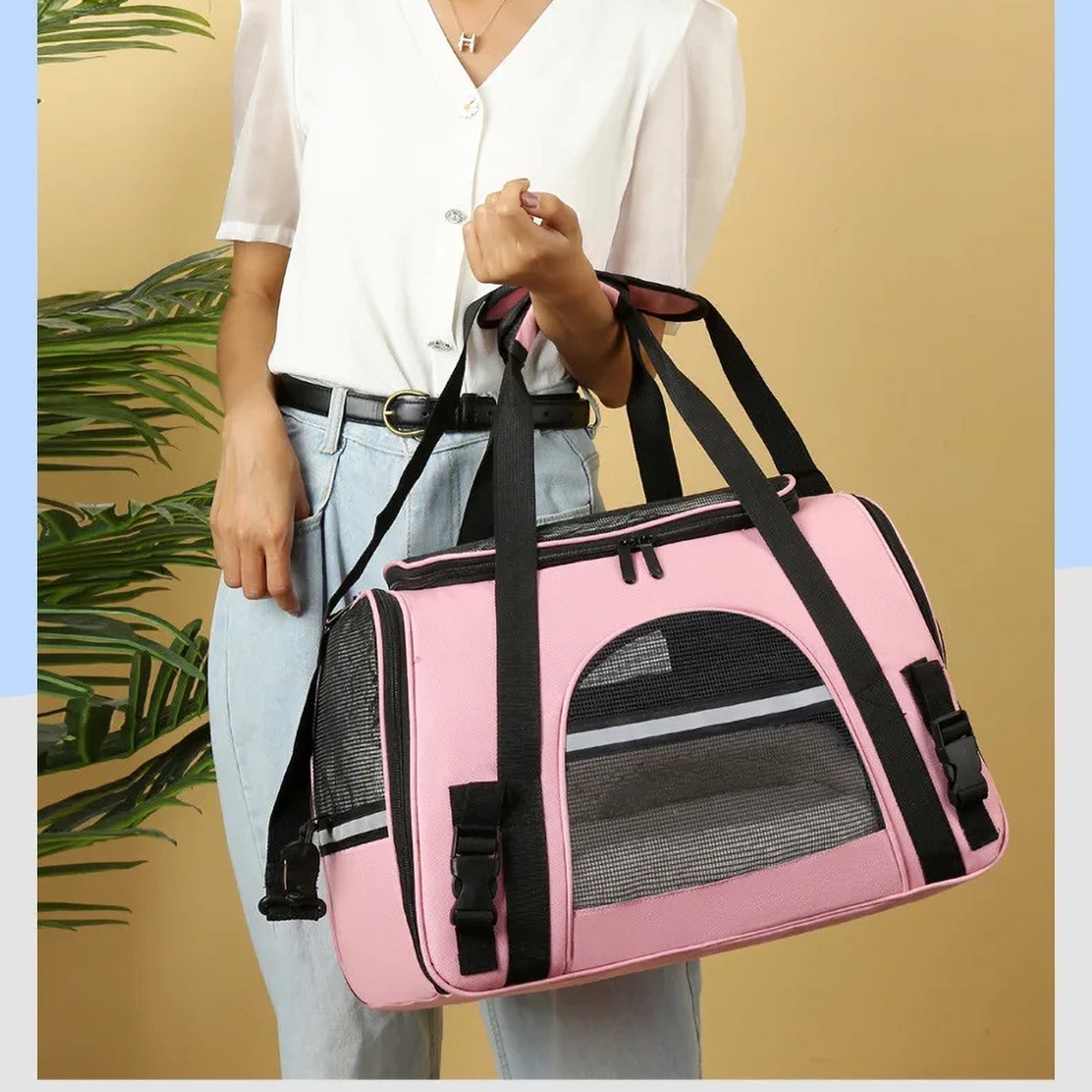 RUseeN Pet Carrier Bag Airline Approved for Cats and Dogs Cats Puppies up to 20 Lbs, Soft Sided, Collapsible Travel Puppy Carrier - Pink