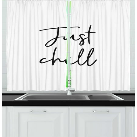 Just Chill Curtains 2 Panels Set, Simple and Hand Drawn Cursive Typography Symbolizing Relaxation Vacation, Window Drapes for Living Room Bedroom, 55