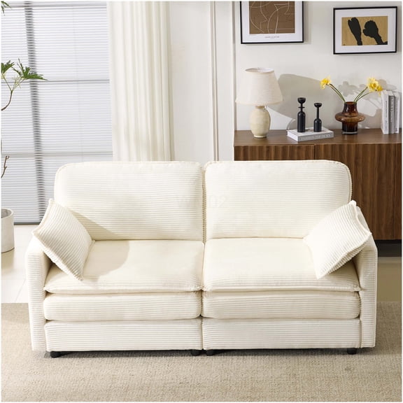 Beige Modular Cloud Loveseat Sofa: 2-Seater Sectional with Chenille Cushions for Compact Living Spaces