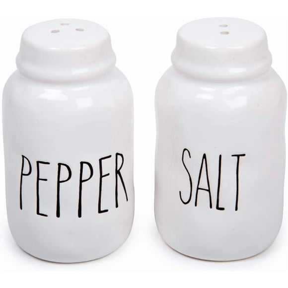 Luciano Ensemble de Salière et Poivrière pour la Maison, Salière et Poivrière en Céramique Fantaisie, Décor et Accessoires de Cuisine au Design Ferme Moderne, Essentiels de Cuisine, Ensemble 2 Pcs, 35 ml, 2 Pouces P x 3.5 Pouces H, Blanc