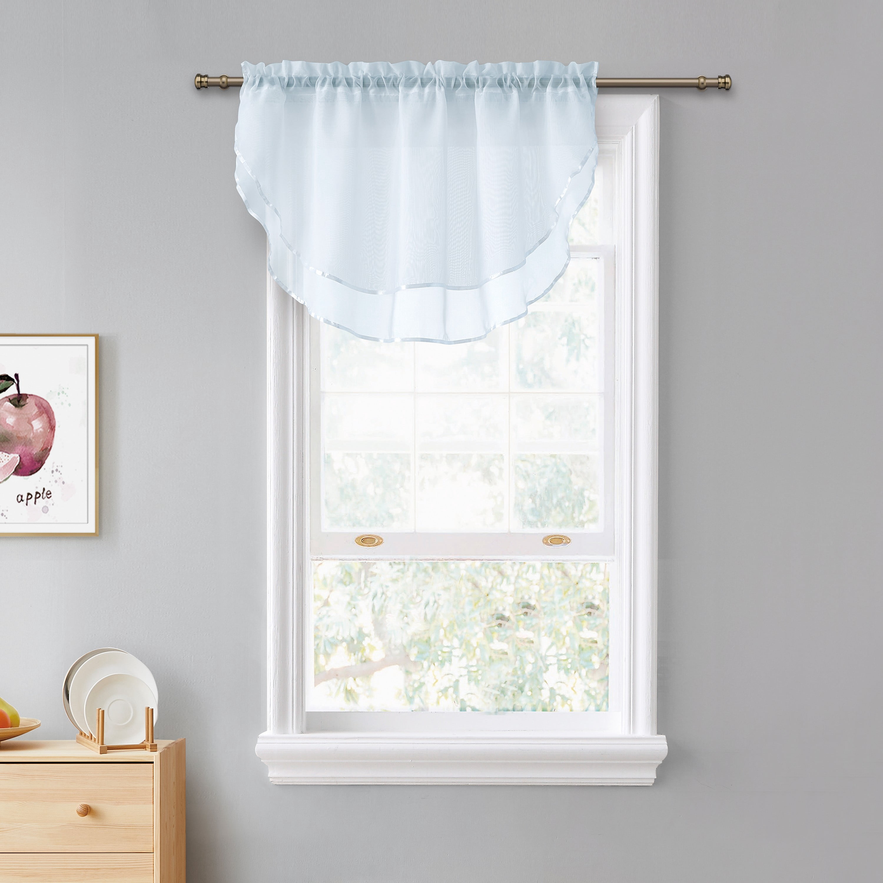 VCNY Home Infinity Wedgewood Blue Solid Rod Pocket Tiered Valance, 55" x 24"
