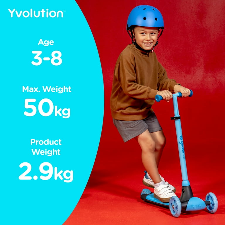 Yvolution Glider Kiwi Blue 3-Wheel Kids Scooter, Ages 3-8