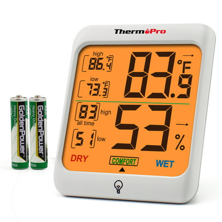ThermoPro TP53 Indoor Thermometer Humidity Monitor Indicator Digital Room Temperature and Humidity Monitor with Touch Backlight Hygrometer
