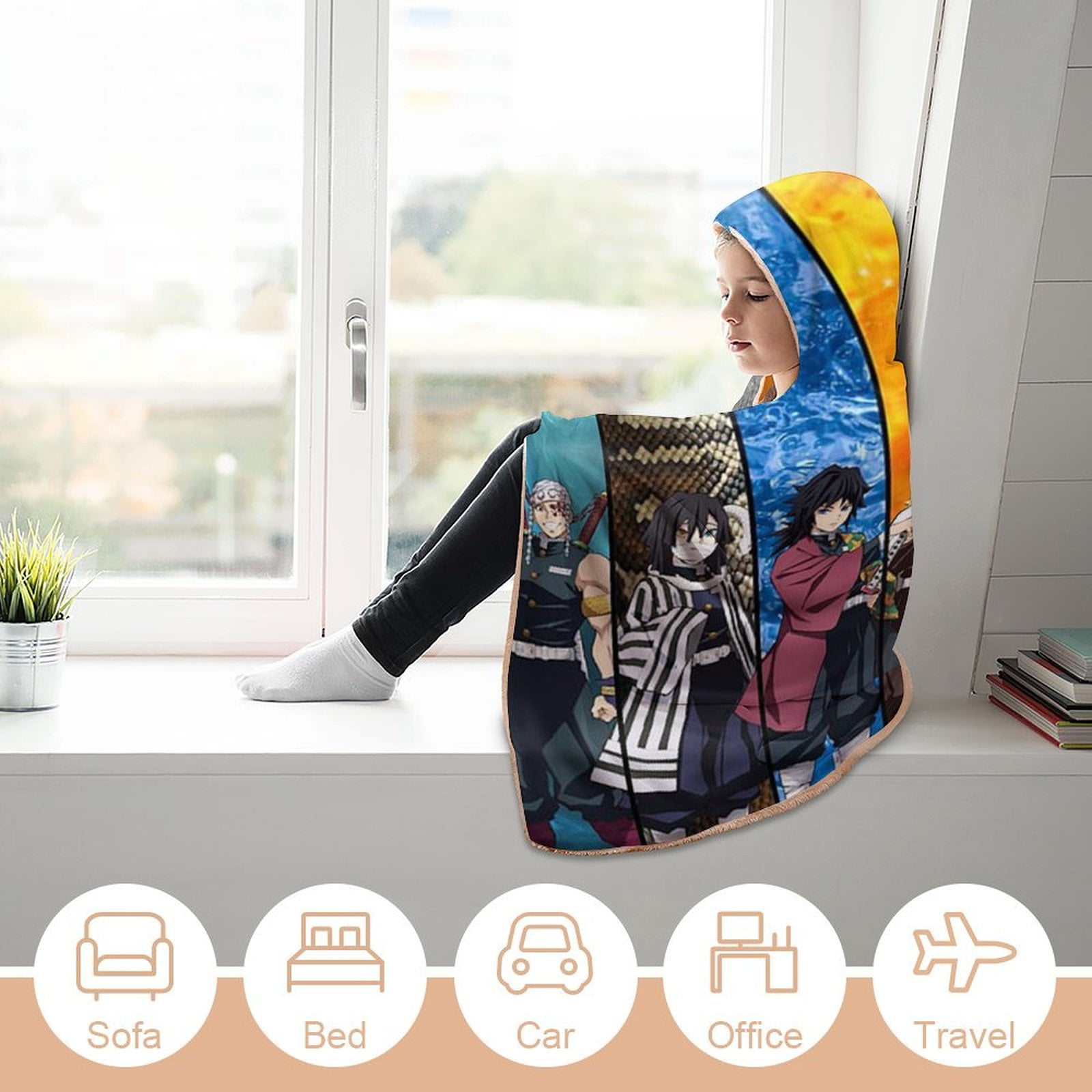 Demon Slayer Wearable Blanket Cloak Arctic Velvet Hooded Blanket Soft Fuzzy Hoodie Blanket Cape for Adults Kids 60"x80"