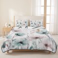 thumbnail image 3 of King Quilt Set 96''x106'', Teal Pink Spring Floral Lightweight Bedspread Coverlet Set with 2 Pillow Shams, Summer Botanical Watercolor Breathable All Season Quilt Bedding for Bedroom/Guest Room, 3 of 9