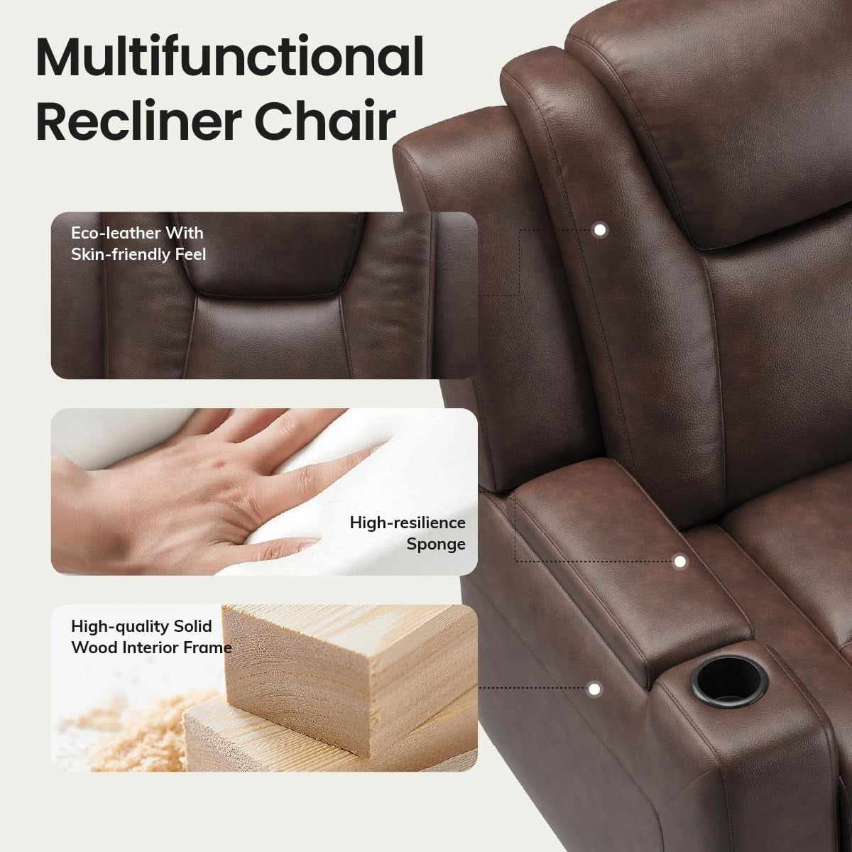 COLAMY Sereno Dual Motors Wall Hugger Power Recliner Chair with Power Headrest for Living Room, Home Theater Seating with Hidden Storage, Dark Brown