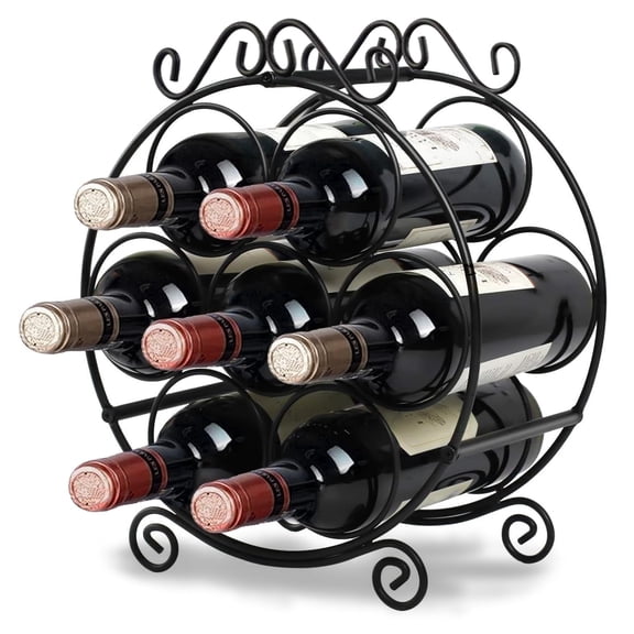 Maypes Countertop Wine Bottle Rack, Iron Wire, Holds 7 Bottles, Tabletop Storage, 13 x 12 x 6.5 in