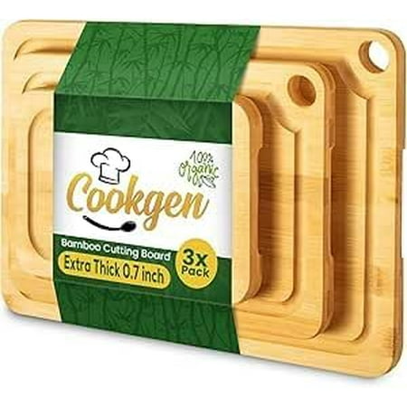

Myst Design Bamboo Cutting Board Set of 3 Wood Cutting Boards in Large Medium & Small Size Wooden Cutting Boards for Kitchen Vegetable & Meat Cutting Board Cutting Board with Juice Groove &