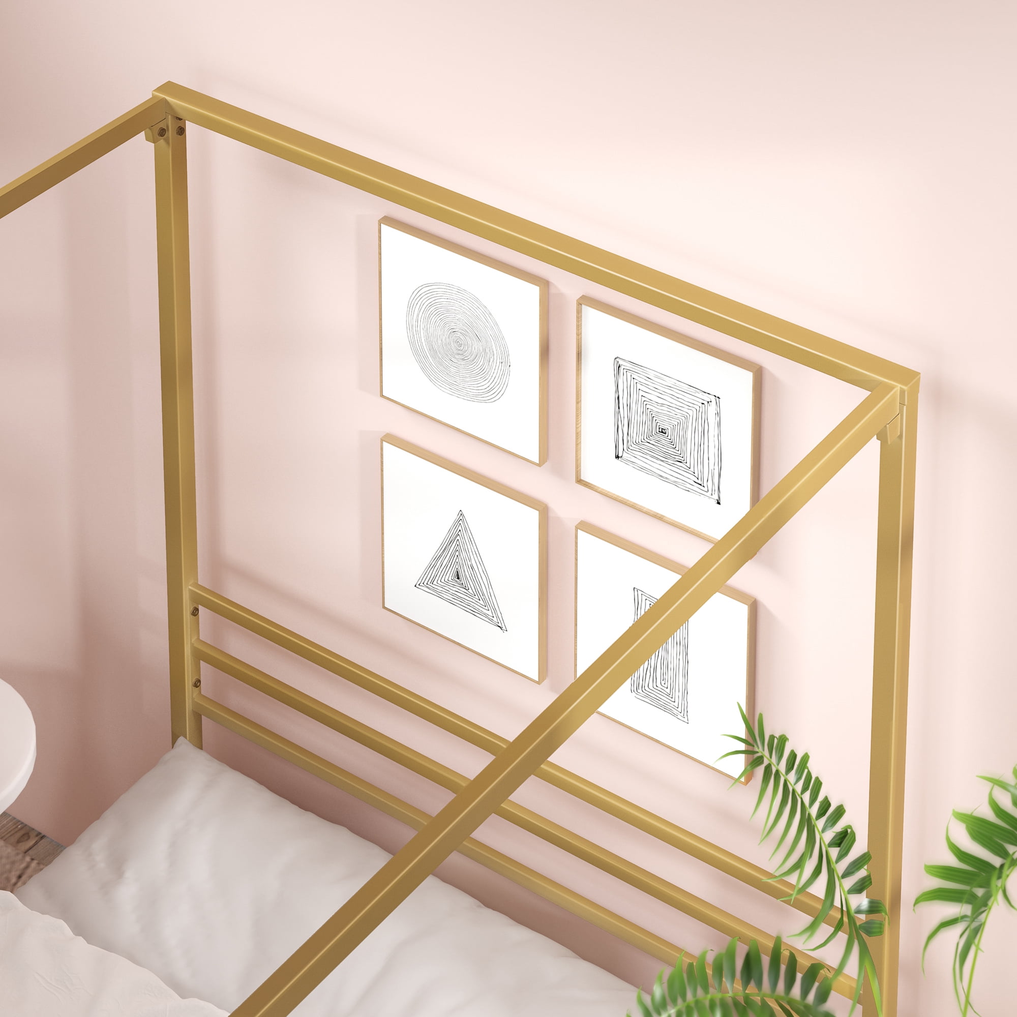 Zinus Patricia 72" Gold Metal Canopy Platform Bed Frame, Queen