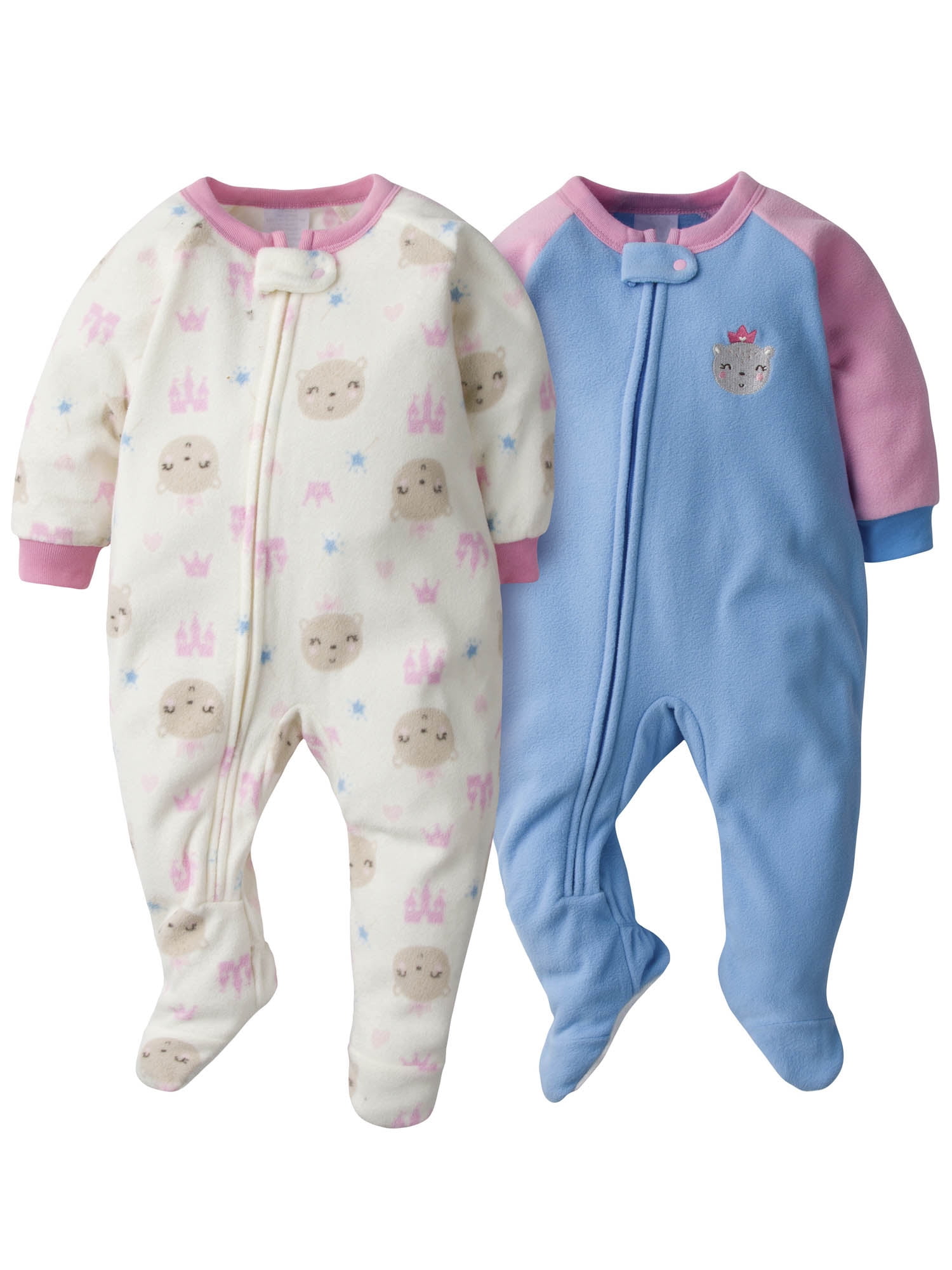 Gerber Gerber Baby Girls Microfleece Blanket Sleeper Pajamas, 2Pack