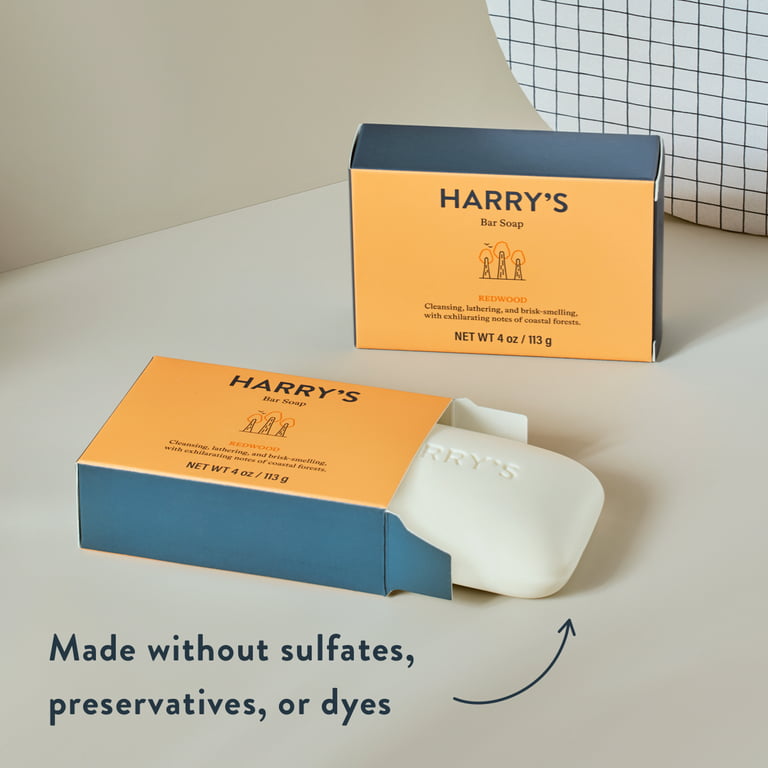Harry's Men's Cleansing Bar Soap, Redwood Scent, 4 oz, 4 Pack 