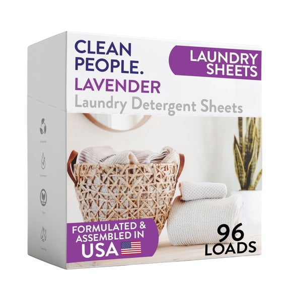 The Clean People Laundry Detergent Sheets - Laundry Soap - Ultra Concentrated, Recyclable Packaging, Stain Fighting - Lavender, 96 Pack
