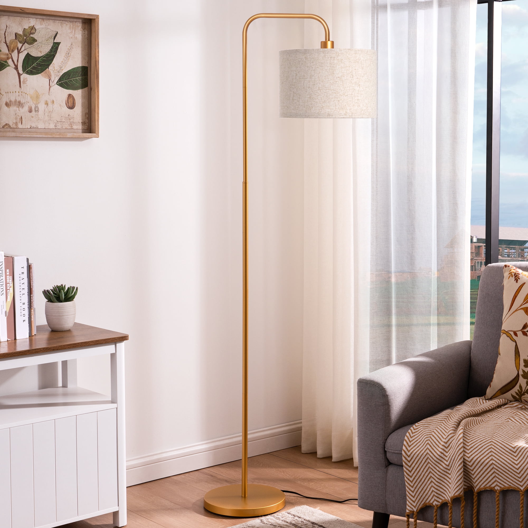 EDISHINE Modern Arc Gold Floor Lamps for Living Room with Remote, 5CCT, Dimmable, Metal Pole Lamps with Shade for Bedroom, Office, Read Lighting, LED Bulb Included