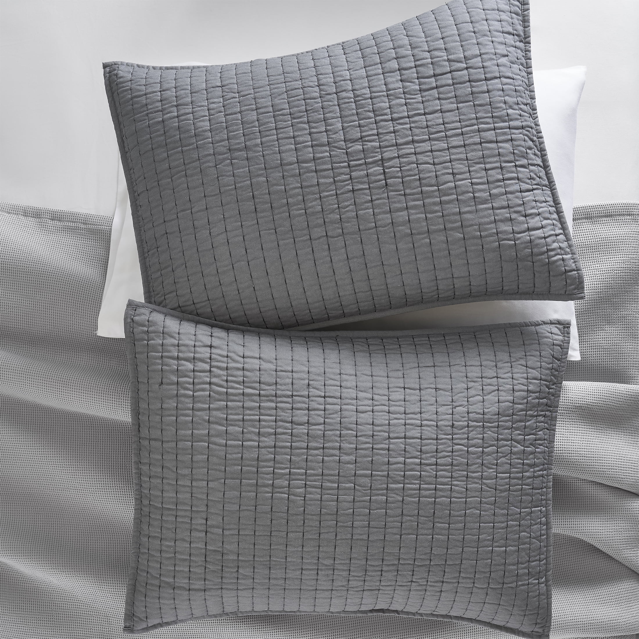Better Homes and Gardens Standard Quilted Pillow Sham, Grey, 2 Pack