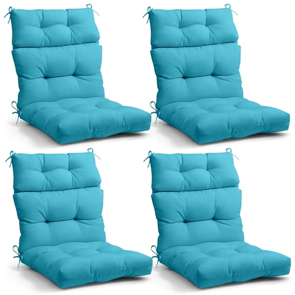 EAGLE PEAK Tufted Outdoor/Indoor High Back Patio Chair Cushions, Set of 4, 46'' x 22'', Blue