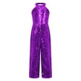 thumbnail image 3 of vastwit Flower Girl Pageant Sequin Jumpsuit Halter Sleeveless High Waist Wide Leg Long Romper Pants Purple 12, 3 of 7