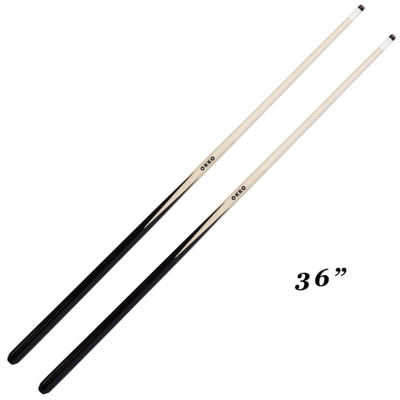 OKKO 1-Piece Pool Billiard House Bar Short Cue Sticks 36”, Screw-On Tip, Pack of 2 (~5-6 oz)