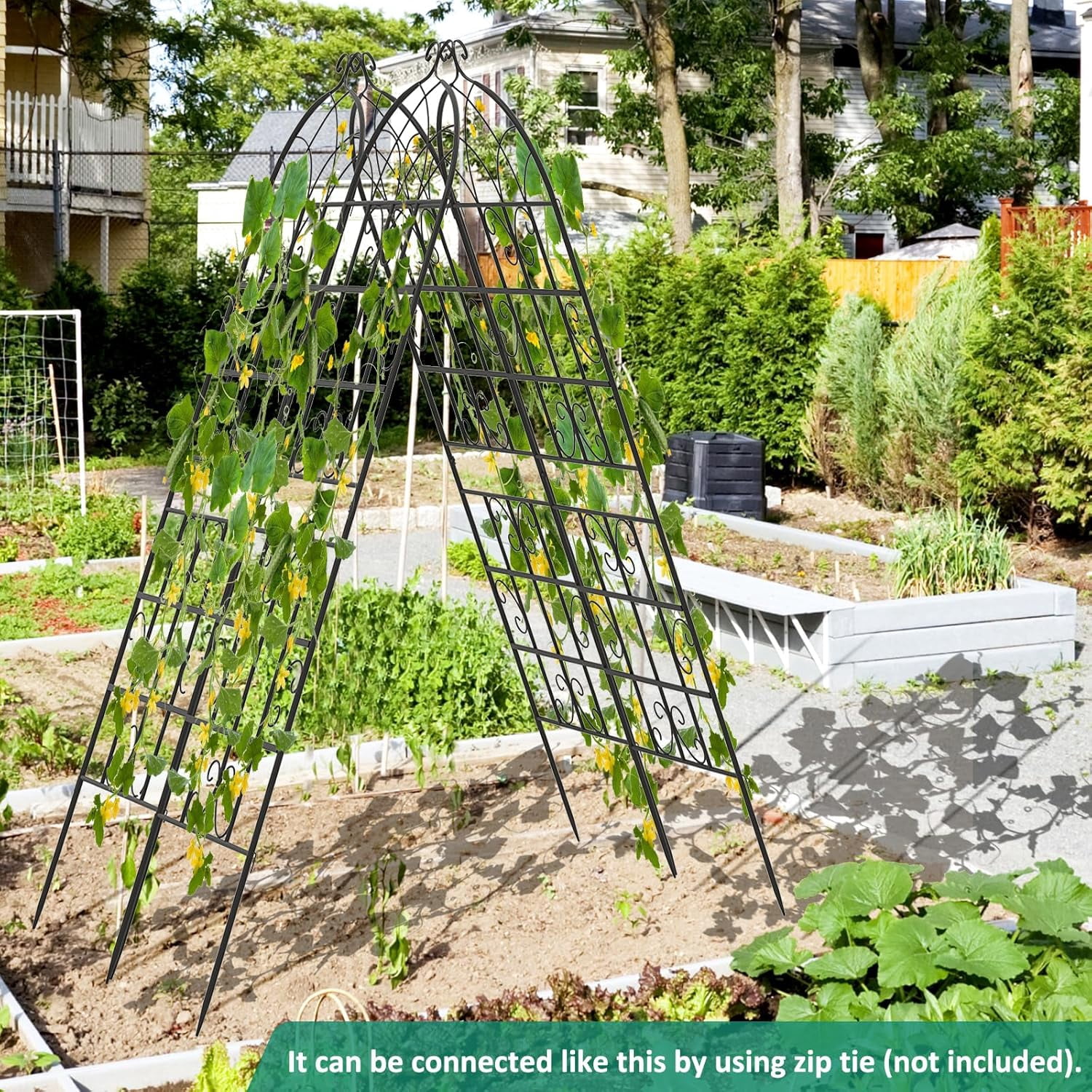 Kingsss 2 Pack Metal Garden Trellis, 71” x 20” Decorative Outdoor Trellis for Climbing Plants, Flowers, Vegetables, Rustproof Cucumber Trellis for Garden, Yard, Patio, Black
