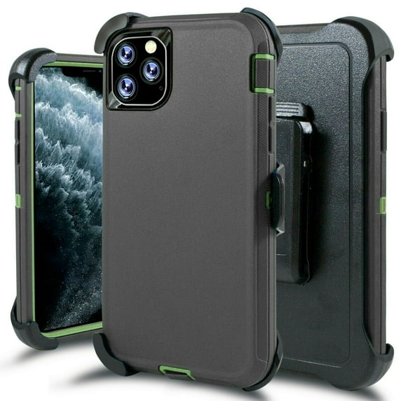 Tough Armor Shockproof Case + Kickstand Belt Clip (Grey & Green) Cover For iPhone XS