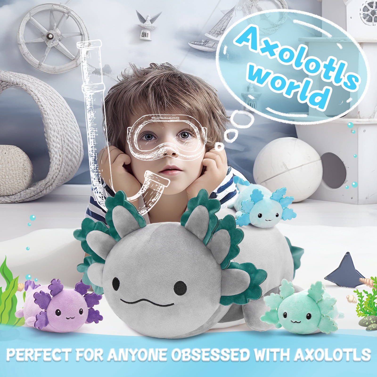 MaoGoLan 23.5" Giant Axolotl Stuffed Animals with 3 Babies Inside Large Axolotl Plush Toy