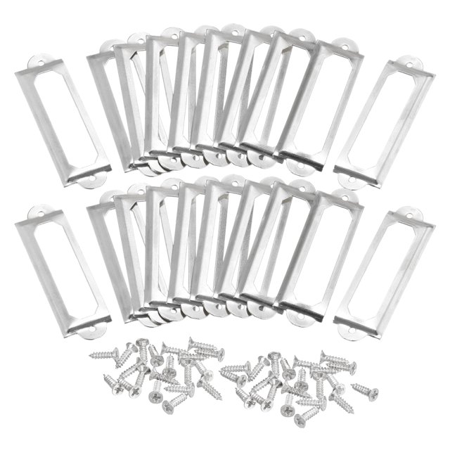 Unique Bargains 60x17mm Drawer Tag Label Metal Label Holder File Tag Frames Silver Tone 30 Pack