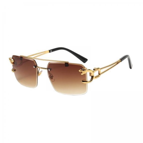 Wxqbjtam 4xRectangle Frameless Glasses Traveling Trendy 400 Party Rimless Sunglasses coffee 4 Pcs