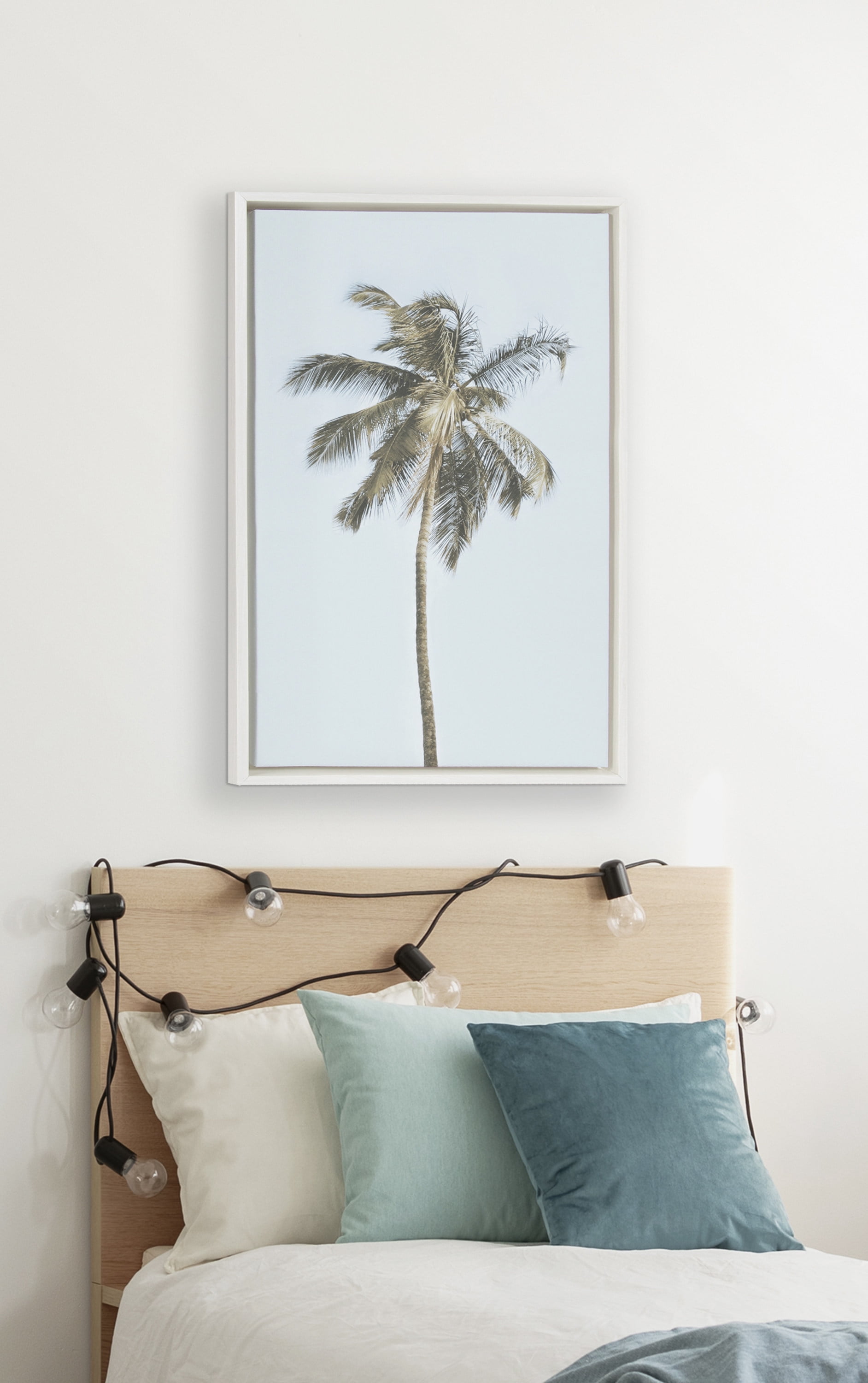 Kate and Laurel Sylvie One Coconut Palm Tree Framed Canvas Wall Art by the Creative Bunch Studio 23x33 White Coastal Art for Wall