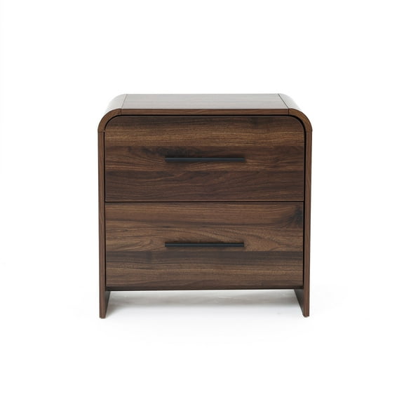 LuxenHome Walnut Finish 2-Drawer Nightstand & End Table, Engineered Wood with Rounded Corners