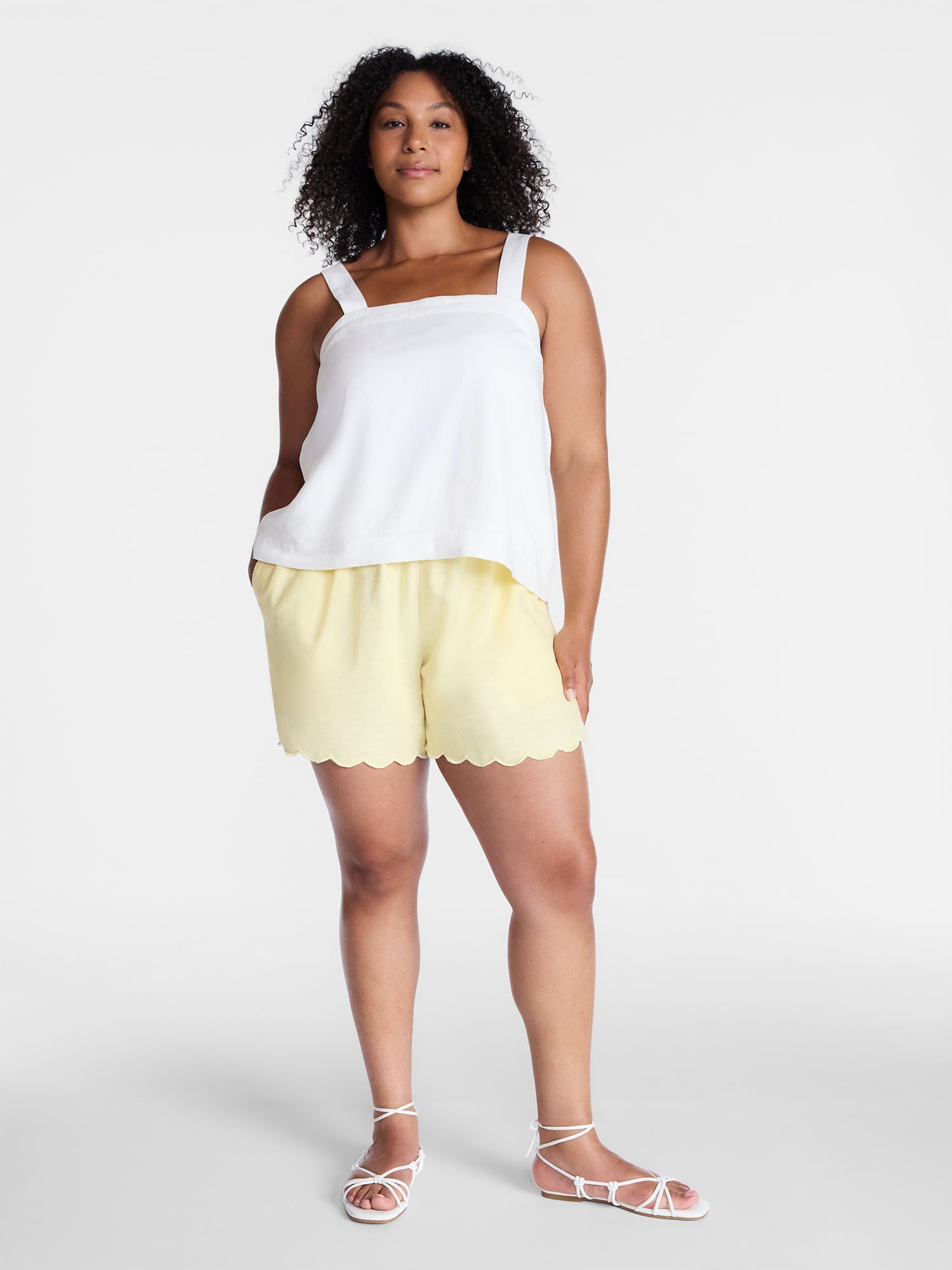 Time and Tru Women's Linen Blend Shorts with Scalloped Hem, Sizes XS-XXXL