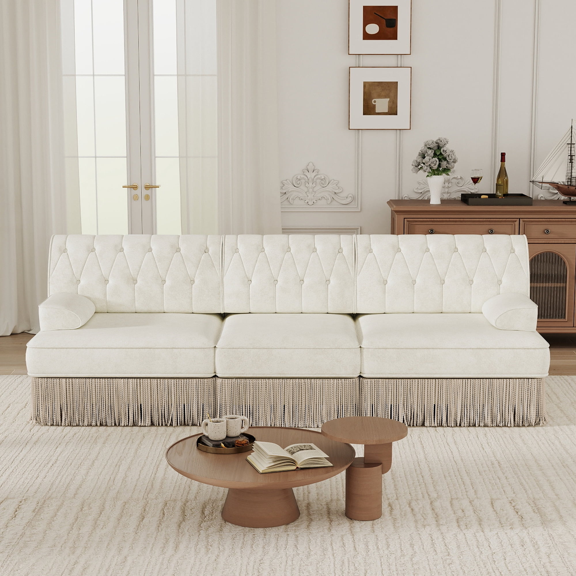 MAYEERTY 3-Seater Modular Chesterfield Sofa, Button Tufted Pet-Friendly Fleece Couch, Free Combination for Living Room Bedroom Rest Area