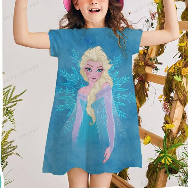 7.8.9.12-year-old Girl Little Mermaid Princess Dress Fashion Cute Summer Girl Vestido de manga corta Print Casual Dress7T Gao Jinjia LED