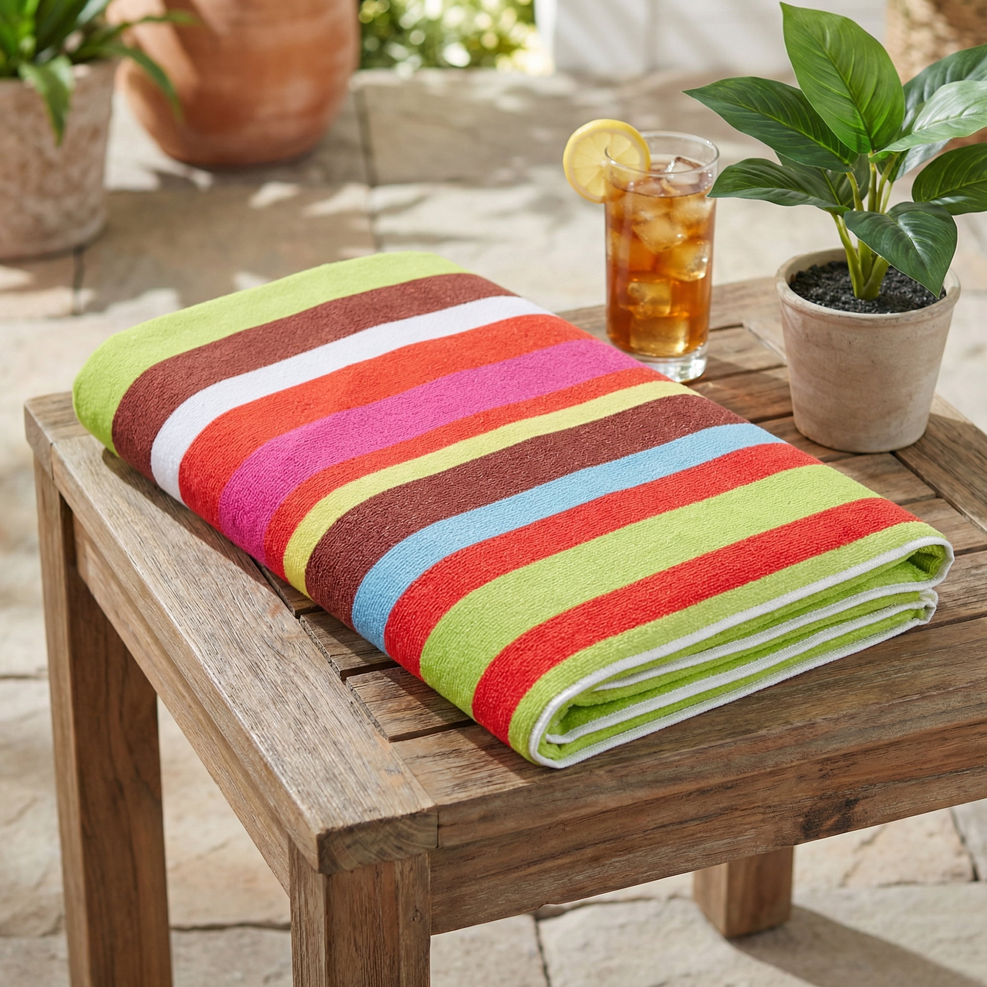 Unique Bargains Colorful Striped Super Absorbent Beach Towel Multicolor 2 Pack