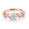 thumbnail image 2 of Gem Stone King 18K Rose Gold Plated Silver Flower Stem Leaves Ring Aquamarine Moissanite (0.88 Cttw), 2 of 3