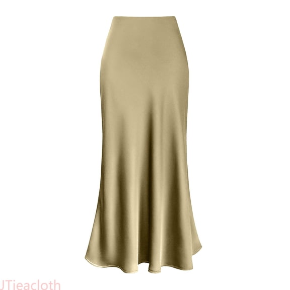 JTieacloth Womens Elegant High Waist Skirt Solid Satin Skirt Zipper Elegant Skirt,Women's Maxi Skirts(Gold)