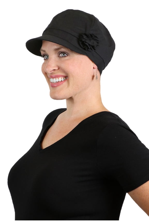 Brighton Newsboy Cap For Women Hats for Cancer Patients Chemo Headwear Cotton 50+ UPF BLACK