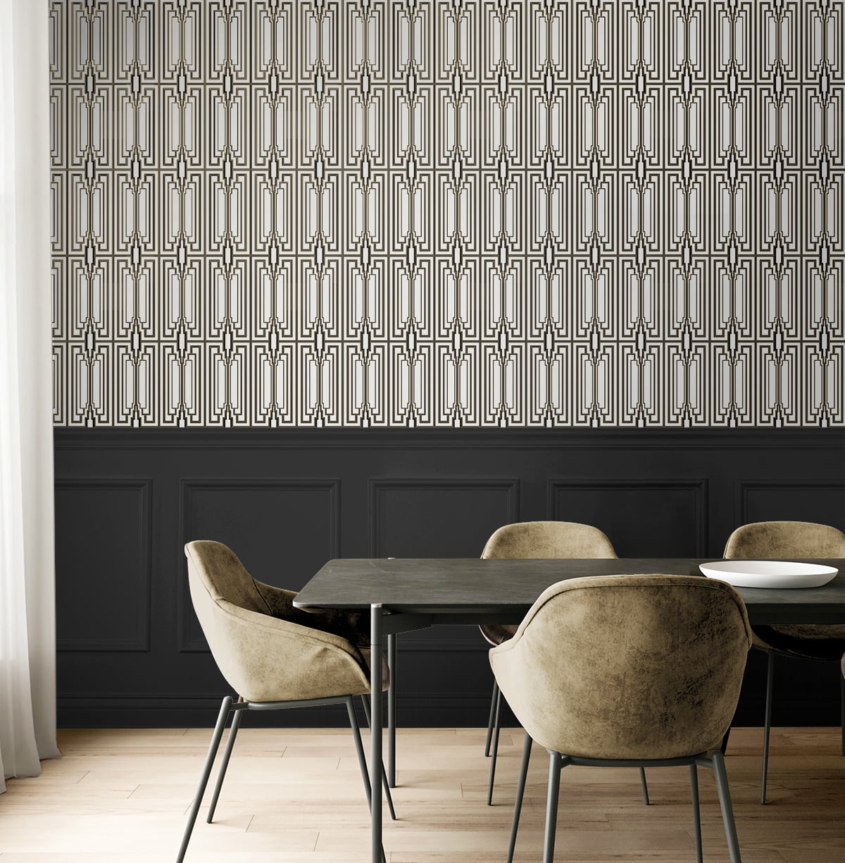 NextWall Ebony & Gold Manhattan Deco Peel and Stick Wallpaper