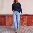 thumbnail image 6 of KDDYLITQ Jean Capris for Women High Waisted Wide Leg Trousers Cropped Stretchy Denim Pants with Pockets Sky Blue XL, 6 of 7